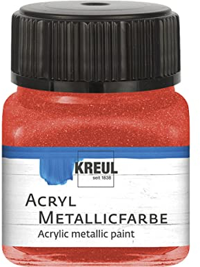 KREUL 77273 - Acryl Metallicfarbe, 20 ml Glas in rot, glamouröse Acrylfarbe mit Metalliceffekt auf Wasserbasis, cremig deckend, schnelltrocknend und wasserfest