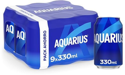 AQUARIUS Limón, Bebida Hidratante con Sales Minerales, Baja en Calorías, 9 x 330 ml