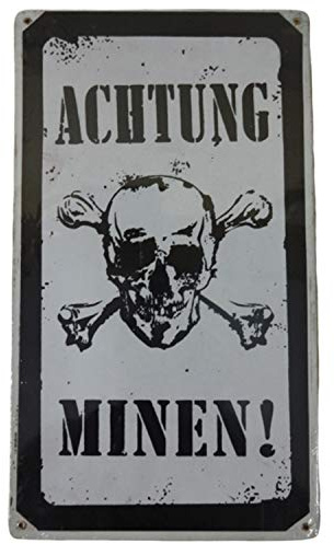 warreplica Achtung Minen Vintage-Metall-Zeichen - 8W x 14H Zoll Reproduktion