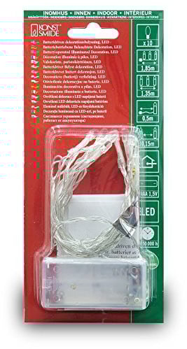 Konstsmide 1407-103 LED Lichterkette / für Innen / VDE geprüft / Batteriebetrieben: 2xAA 1.5V (exkl.) / mit Schalter und 6h Timer / 10 warm weiße Dioden / transparentes Kabel, warmweiß, 10 LEDs