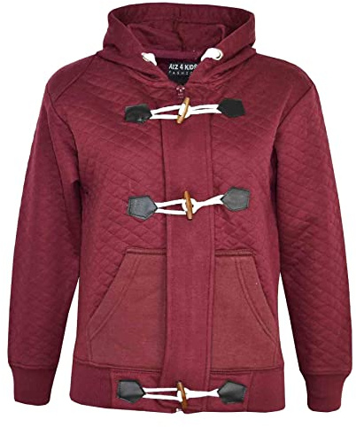 A2Z 4 Kids Girls Boys Classic Plain Full Zip-Up Hooded - Hoodie Plain Wine Quilted 9-10
