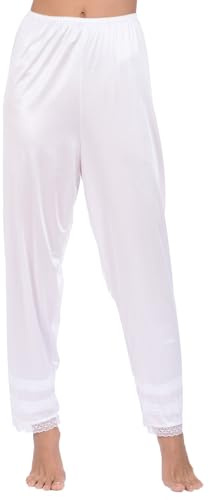 Patricia Women's Premium Silky Ultra Soft Satin Snip-it Anti-Static Cling Pant Slip with Lace Trim (White, Large)