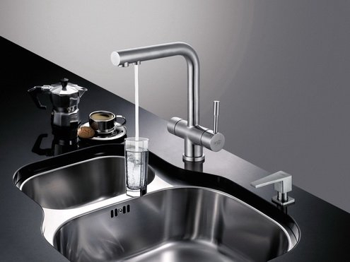 3-Wege-Wasserhahn ZARA INOX, Edelstahl Massiv, Küchenarmatur, Spültischarmatur, Mischbatterie, Dreiwege Wasserhahn, Für Osmoseanlagen Trinkwasseranlagen