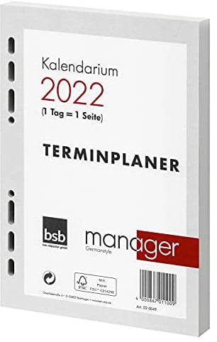 bsb Ersatzeinlage Kalendarium 2025-6-fach Lochung -Größe: circa A5 - für bsb Manager Terminplaner Organizer, 02-0049