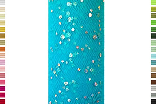 Creativery Tüll 15cm x 9m Dunkel Türkis Glitzer Punkte