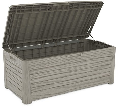 XL Toomax Kissenbox #Z155 Florida grau 550 Liter Inhalt Holz Optik - mit Sitzfläche 350 kg Tragkraft - abschließbar
