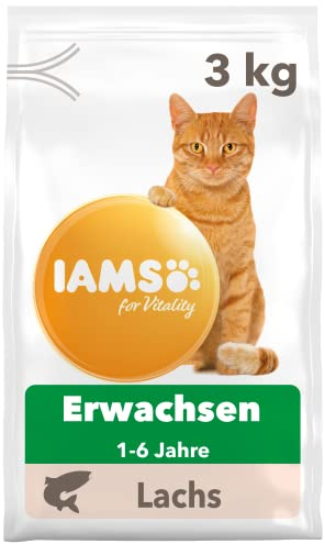 IAMS for Vitality Katzenfutter trocken mit Lachs - Trockenfutter für Katzen im Alter von 1-6 Jahren, 3 kg