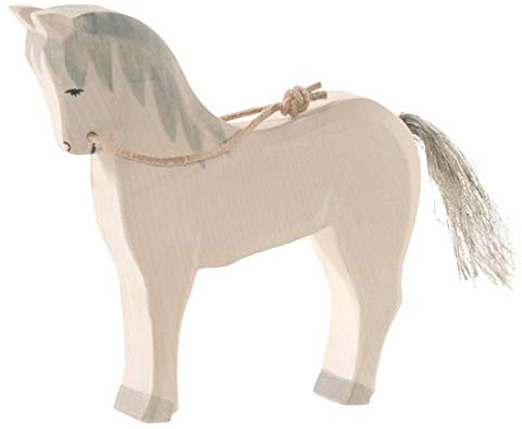Ostheimer 11116 Pferd Weiß aus Holz Höhe 14,5cm Serie Familie & Bauernhof Reiterhof handbemalt