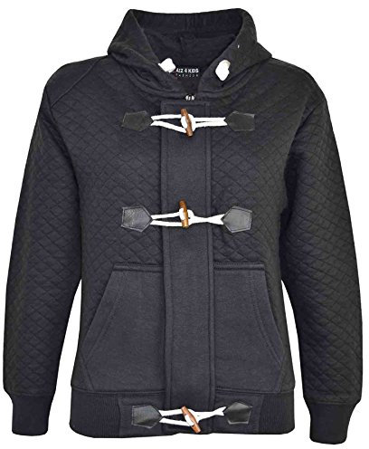 A2Z 4 Kids Girls Boys Duffel Hoodie Quilted Fleece Coat - Duffel Hoodie Quilted Black 7-8