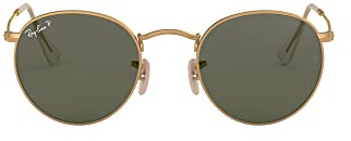 Ray-Ban Unisex RB3447 Round Metal Round Sunglasses, Matte Gold/Polarized G-15 Green, 50 mm