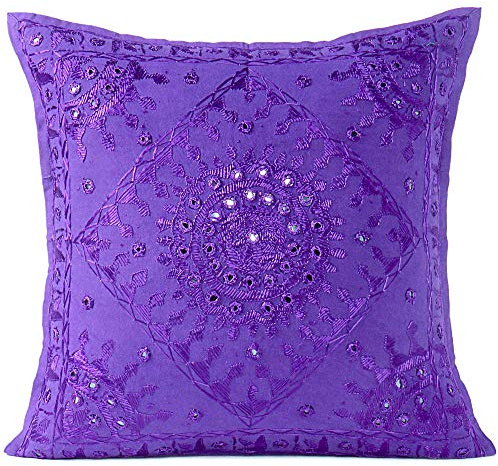 Eyes of India - 24 Grande Viola Ricamato Decorazione Divano Fodera per Cuscino Indian B