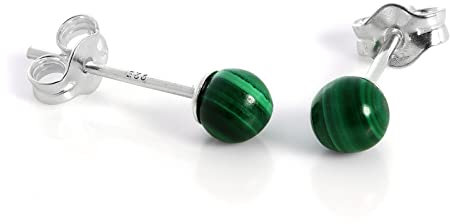 Boucles d'Oreilles Boules en Argent 925/1000 et Malachite