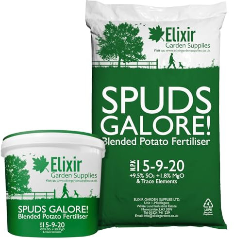 Elixir Gardens Spuds Galore Blended Potato Fertiliser/Plant Food | 15-9-20 +9.5% SO3 +1.8% MgO | 100g-25kg Available in Bag or Tub | Covers 14m² | 1kg Tub