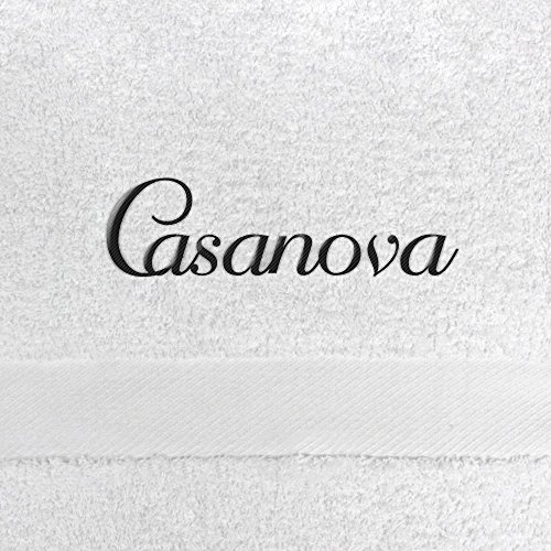 Badehandtuch mit Namen Casanova bestickt, 70x140 cm, weiß, extra flauschige 550 g/qm Baumwolle (100%), Handtuch mit Namen besticken, Badetuch mit Bestickung