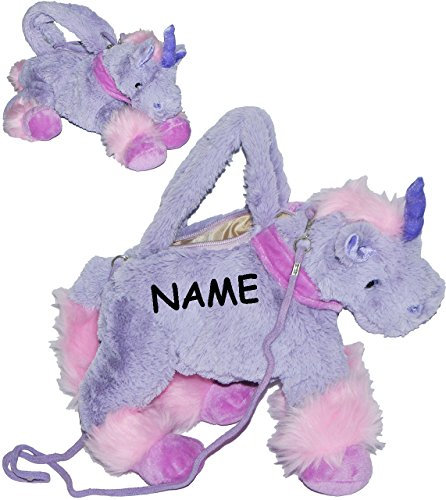 alles-meine.de GmbH Tragetasche/Umhängetasche - Einhorn - incl. Name - Kindertasche - lila violett - Plüsch für Kinder - Tasche Plüschtasche Handtasche - Mädchen Pferd/EIN..