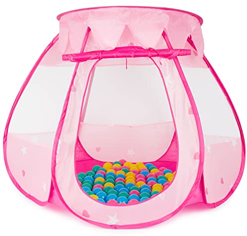 Bieco Prinzessinnen Kinderzelt für Drinnen | inklusive 100 Bälle | Prinzessin | Zelt Kinder | Spielzelt Mädchen | Princess Tent | Bällebad | Kinderspielzelt Mädchen | Spielzelt Kinderzimmer