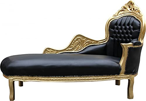 Casa Padrino Barock Chaiselongue Mod2 Schwarz/Gold Lederoptik- Barock Möbel