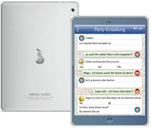 10-er-Set lustige Handy-/Tablet-Einladungskarten mit WhatsApp-Nachricht und Smileys/Emojis zum Kindergeburtstag oder zur Party von EDITION COLIBRI © (10730)