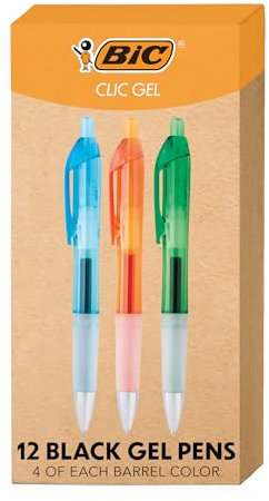 BIC Intensität Clic Gel Roll-Roller Stifte, 0,7 mm, schwarz, 12 Stifte