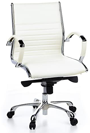 hjh OFFICE 660512 Profi Chefsessel Parma 10 Leder Weiß/Chrom moderner Bürostuhl, mittelhohe Rückenlehne