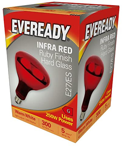 Eveready 250 Watt Finish Hard Glass Edison Screw E27 Infra Heat Lamp Bulb, W, Ruby Red