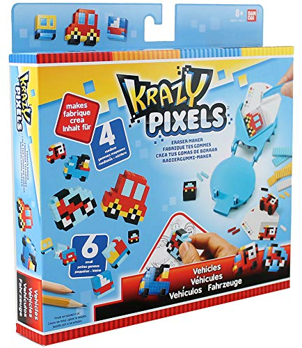 BANDAI Pretty Pixels – Krazy Pixels – Radiergummi-Fabrik – Starter-Set – Thema Fahrzeuge – Basteln