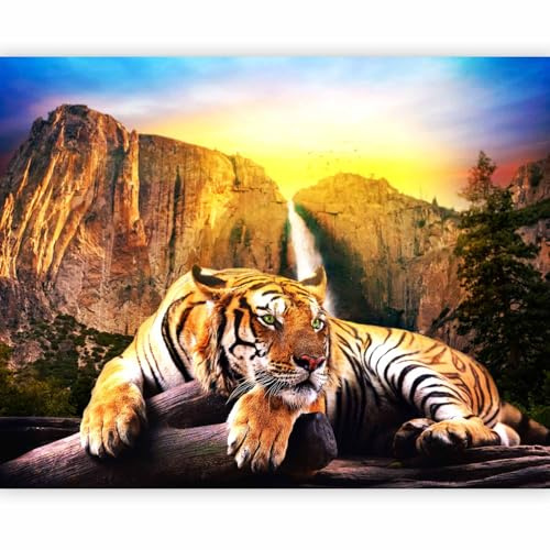 Fototapete - Vlies Tiger, 200x154 cm, Schlafzimmer, Wohnzimmer, 3D-Effekt | Full HD Druck, 3D-Effekt, lichtbeständige Farben, ideal fürs Wohn- oder Schlafzimmer, schnelle Montage, lichtbeständig, edel