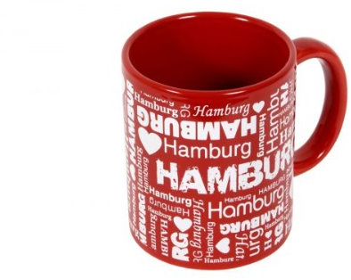 Kaffeebecher Hamburg Allover, rot, Souvenir Becher aus Keramik, ca. 0,25 l