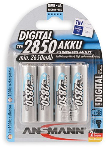 Ansmann 2850mAh AA Rechargeable Batteries NiMH 2 Packs of 4 (8 Batteries)