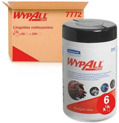 WypAll Reinigungstücher-Nachfüllpackung 7772, grüne 1-lagige Industriereinigungstücher, zweiseitig verwendar und vorgetränkt, 6 Spenderbehälter x 50 Reinigungstücher (insges. 300 Wischtücher)