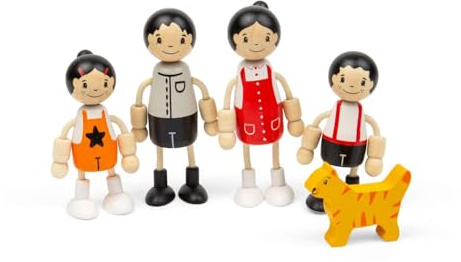 Tidlo Ostasiatische Familienpuppen | 5-teiliges Holzpuppenhaus-Set | Kleine Puppenhausbewohner | Kleine Holzpuppenhausfiguren | Spielsets & Zubehör | Spielzeug für Kinder