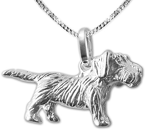 CLEVER SCHMUCK Rauhaardackel Halskette Hund Anhänger 20 x 10 mm Dackel beidseitig figürlich Kette Panzer 45 cm 925 Sterling Silber im Etui weiß