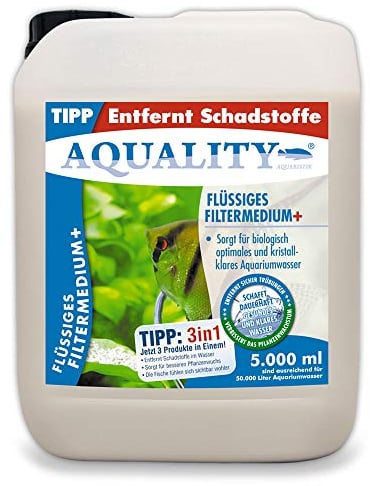 AQUALITY Aquarium Flüssiges Filtermedium (Kristallklares Aquariumwasser - Entfernt Schadstoffe - Besserer Pflanzenwuchs - Wasseraufbereiter - Wasseraufbereitung), Inhalt:5 Liter