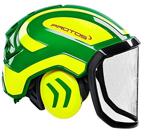 Protos sicherheitshelm integral forest gehörschutz, ausstattung:feines visier, farbe:grün/gelb