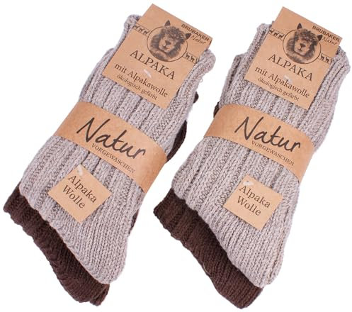 BRUBAKER 4 Paar Alpaka Socken Brauntöne mit Alpakawolle 39-42