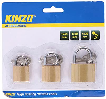 KINZO - Juego de 3 candados con candado de puerta para baúl o armario (25/30/40 mm)