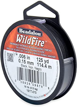 Beadalon Wildfire .006-inch 125 yard Beading Thread, Black | Polyester, Braided thread, Break Strength 10 lb / 4.5 kg, Thermally bonded coating, Seed beads & bead looms, Jewelry making