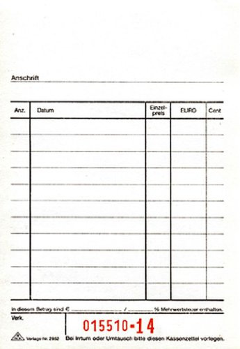 100 X RNK Kassenblock 15x10cm Oben geheftet 2x50Bl 2952