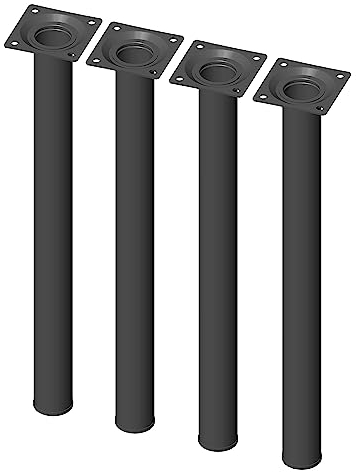 Element System 4 Stück Stahlrohrfüße rund, Tischbeine, Möbelfüße inklusive Anschraubplatte, Länge 40 cm, Durchmesser 30 mm, 4 Farben, 11 Abmessungen, schwarz, 11100-00049