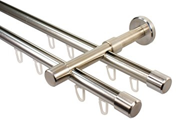 iso-design Gardinenstange mit Innenlauf 2-läufig 16 mm Durchmesser Farbe Edelstahl Wandmontage Innenlaufstange aus Metall Endstück Kappe, 320 cm (2 x 160 cm)