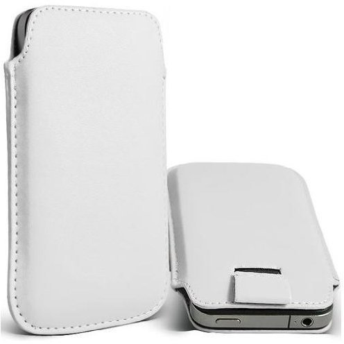 itronik® Leder Tasche für Apple iPhone 4 4G 4S Weiss White Ledertasche Cover Schutzhülle Edel Leather Lasche mit Easy-Out Rückzugfunktion