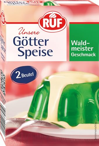 RUF Götterspeise Waldmeister, grüner Wackelpudding, Pulver für Götterspeise, einfache Zubereitung, nur Wasser & Zucker hinzufügen