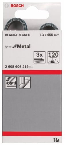 Bosch 2608606219 Sanding Belt for Metal, 13mm x 455mm, 120 Grit, Blue, Pack of 3