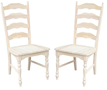 International Concepts Maine Ladderback Chairs, Solid Parawood, Unfinished (Set of 2)