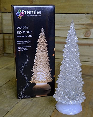 Premier 32cm Battery Operated Light up Water Spinner Christmas Tree with Warm White LEDs with Timer