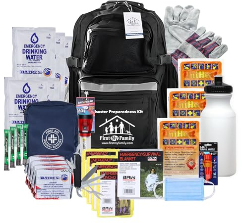 First My Family 4FKIT All-in-One 4 Personen Premium Katastrophenvorsorge Survival Kit/Erdbeben Kit mit 72 Stunden Überleben und Erste-Hilfe-Zubehör, 4 Stück