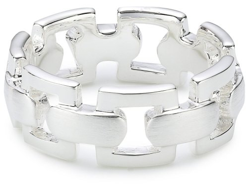 Vinani Damen Ring 925 Silber - Kettenmuster abgerundet mattiert glänzend - aus 925 Sterling Silber für Frauen - Gr. 60 RKG60