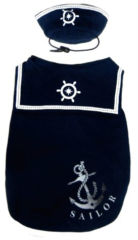 Happy Puppy Navy Blue Sailor Dog Shirt with Hat, Medium