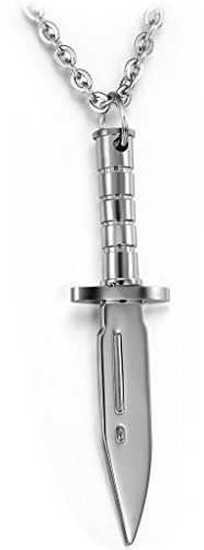 Feilok Simple Unisex Mens Stainless Steel Dagger Knife Pendant Necklace, Color Silver
