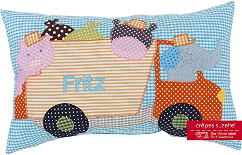 crepessuzette Namenskissen für Jungen Taufgeschenk Geburtsgeschenk (Namenskissen Motiv Fritz)